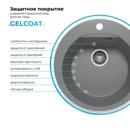 Мойка кухонная POLYGRAN ATOL 520 (серый №14)